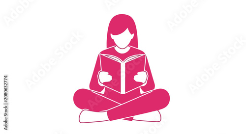 Bild auf Leinwand Woman sitting cross-legged reading book.