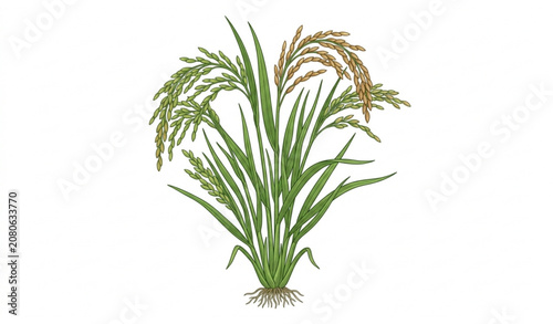 Obraz na plátne Botanical Rice Plant Vector Illustration Isolated on White EPS10