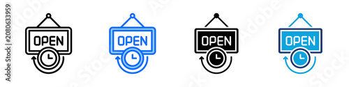 Billede på lærred Opening Hours Icon Set Multi Style Vector Illustration