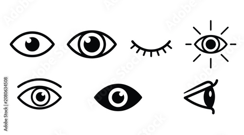 Slika na platnu Set of eye icons, various styles of human vision and observation symbols