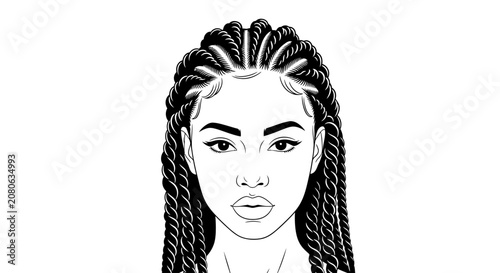 Woman with braided hairstyle looking forward.