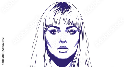 Woman with long hair and bangs.