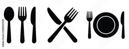 Foto Set of cutlery icons, spoon fork and knife