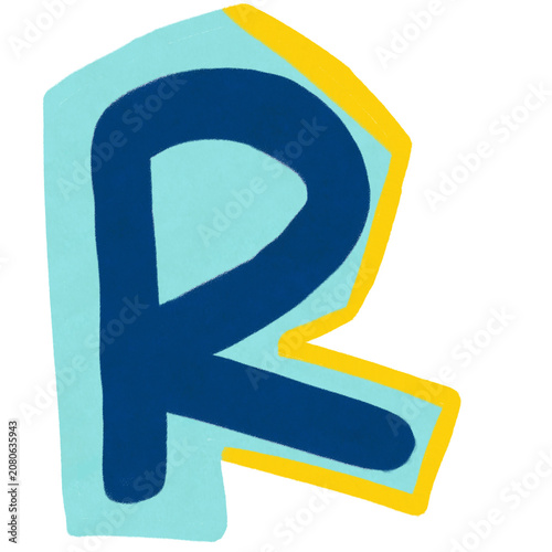 Stylish hand drawn uppercase letter R with colorful abstract background