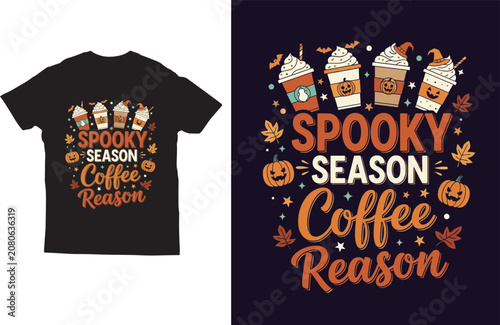 Cuadro en lienzo Spooky season coffee reason t shirt design with pumpkins