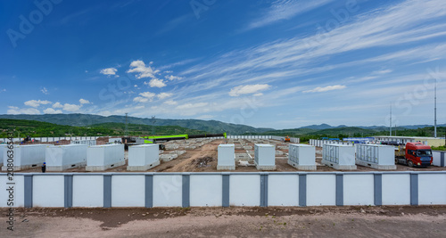 Construction Site of a Large-Scale Battery Energy Storage System Under Blue Sky