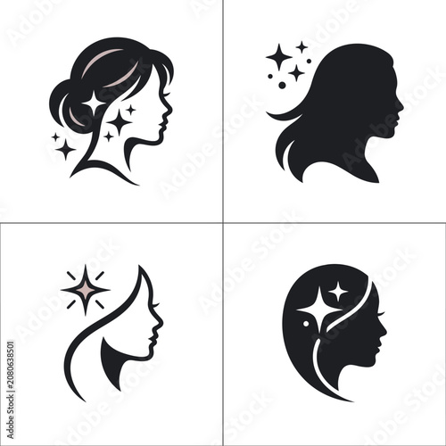 Black silhouettes of woman faces profiles.