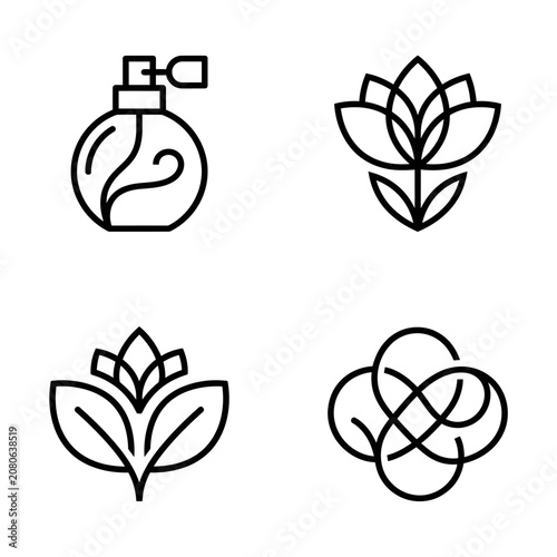 Simple line art perfume bottle flower.