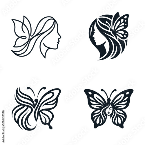 Black and white butterfly woman faces.