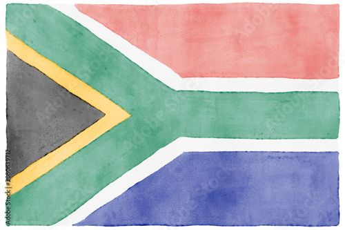 Watercolor South Africa flag illustration isolated on white background (full frame pale version)