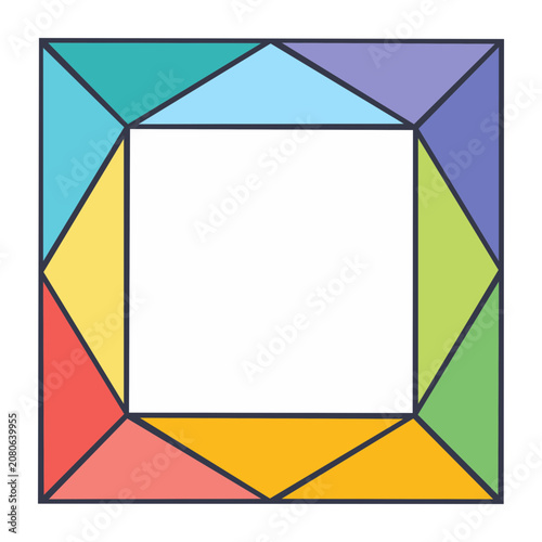 Colorful geometric frame with triangles and square opening