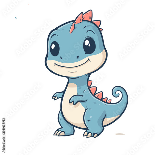 Cute Blue Cartoon Dinosaur Vector Illustration