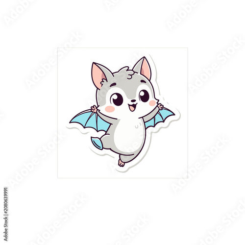 Cute cartoon bat with wings and smile
