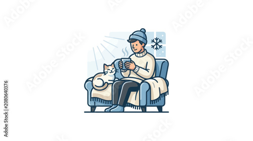 Canvas-taulu Woman with sick cat on couch.