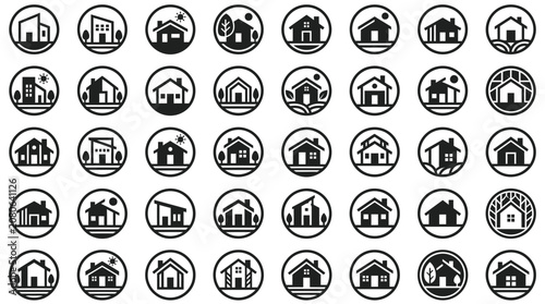 Tableau sur toile Black and white house icons set.