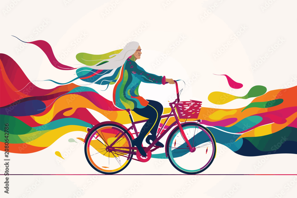 Fototapeta premium old woman riding bicycle isolated illustration
