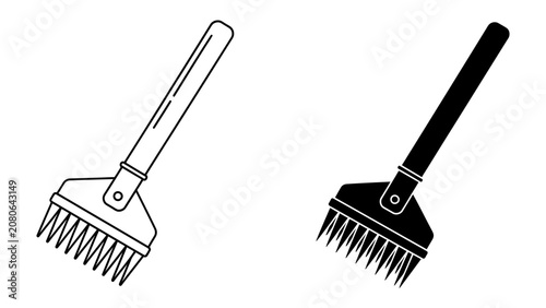 Canvastavla Cleaning Tool Iconography: A pair of simple, stylized icons representing a brush with a handle, presented in both outline and solid black fill, symbolizing cleaning and maintenance