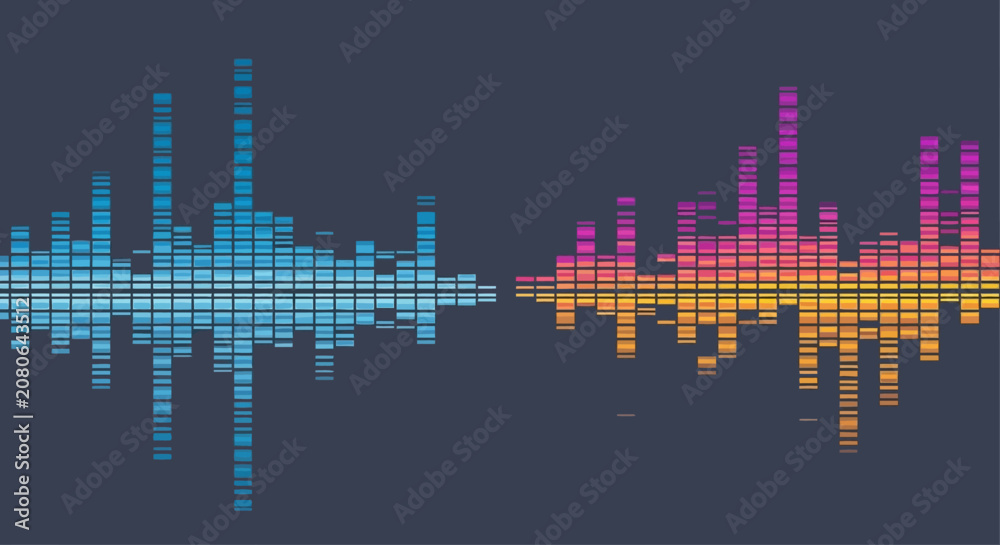 Fototapeta premium Digital Sound Waveform Equalizer - Blue and Pink Audio Spectrum