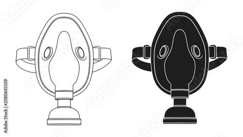 Canvas Print Breathing Apparatus Set: Two simplified illustrations of a breathing apparatus mask, one in outline and one in solid black, showcasing its functional design