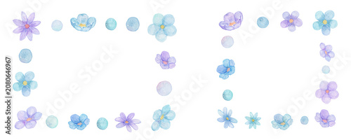 水彩で描いた青いお花の四角いフレーム素材
