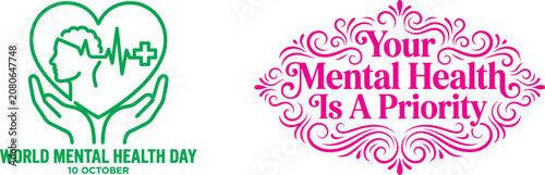 Photos World Mental Health Day awareness campaign logo illustration