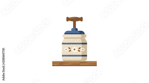 Quadro su tela Vintage Butter Churn with Daisy Pattern on Wooden Shelf