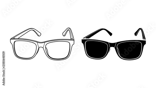Cuadro en lienzo Contrast in Vision: Two pairs of eyeglasses, one clear and the other darkened, showcase a striking contrast in optical perspective, representing clarity and obscurity