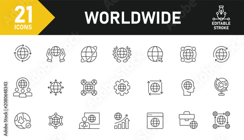 Foto Worldwide line icon set