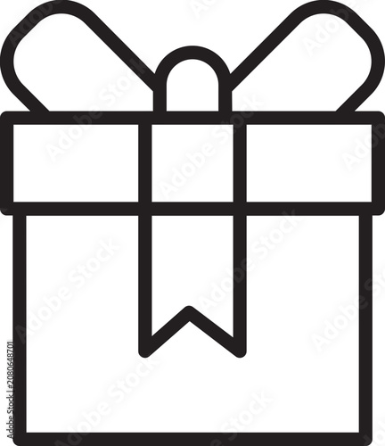 Minimalist line art gift box icon with a tied ribbon bow representing presents and celebrations.
