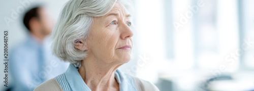 Elderly patient engages in verbal fluency tasks during clinical assessment in bright room