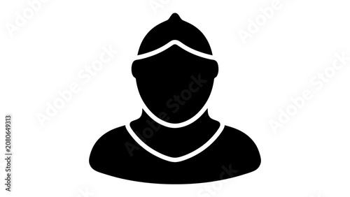 Silhouette of a Person: A simple black silhouette icon representing a person with a traditional head covering and a distinctive neckline, suitable for various symbolic uses.