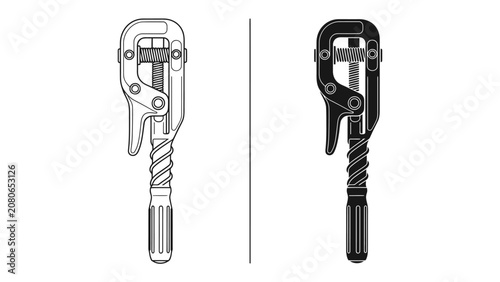 Φωτογραφία Plumbing Tool Comparison: A side-by-side illustration shows two pipe wrenches, one in a line art style and the other rendered in black, highlighting their design and functionality