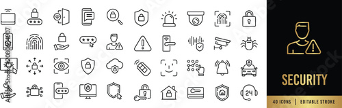 Obraz na płótnie Security and Identity Protection Line Icon Set - 40 Editable Stroke Symbols for