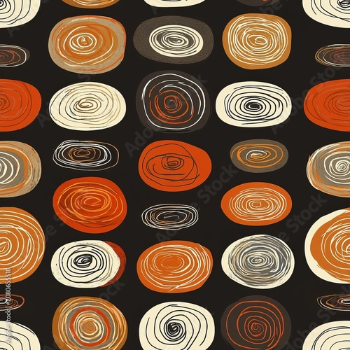 Abstract seamless background with hand drawn doodle circles in minimal Scandinavian aesthetic style.