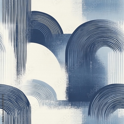 Abstract Geometric Seamless Pattern Featuring Elegant Blue Line Waves and Minimalist Arcs Background
