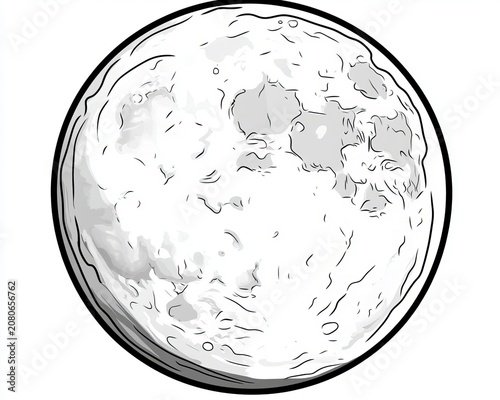 Detailed Hand Drawn Illustration of the Full Moon Isolated on a Simple Plain White Studio Background