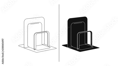 фотографія Bookend Pair, Black and White: A minimalist depiction of a bookend pair, presented in both line art and silhouette styles, highlighting its clean design