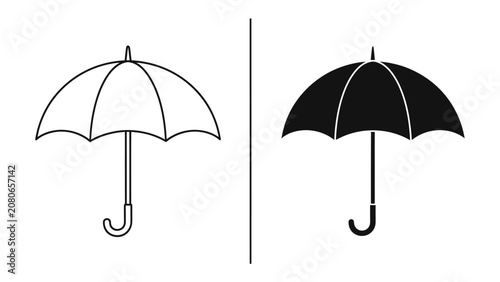 Schilderij op canvas Contrast of Umbrellas: A striking visual comparison showing an outline of an open umbrella contrasted with a solid black open umbrella, representing duality and protective design