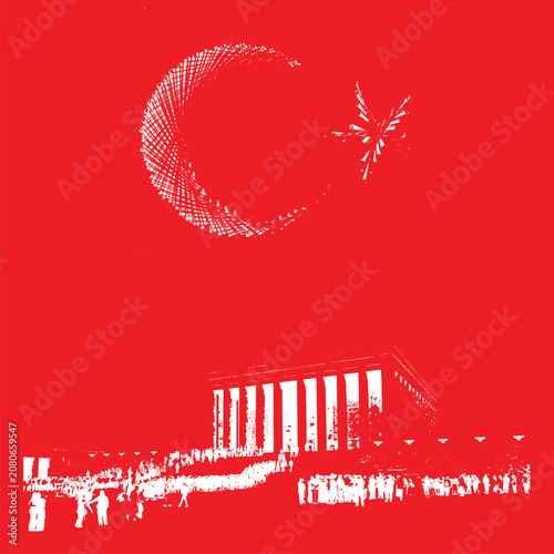 Vector icon of Anıtkabir arranged in the background.