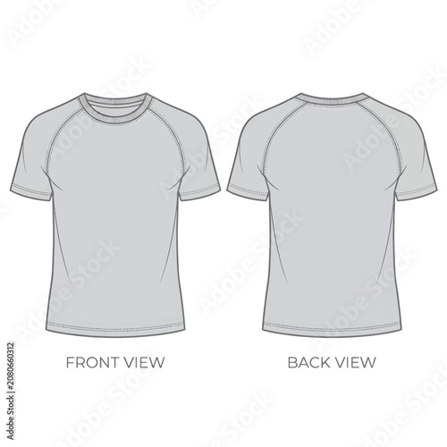 Blank Raglan T-Shirt Template Vector Technical Fashion Illustration Front and Back View Mockup
