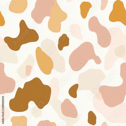 Abstract Neutral Colored Seamless Pattern Featuring Organic Fluid Shapes In Modern Japandi Aesthetic