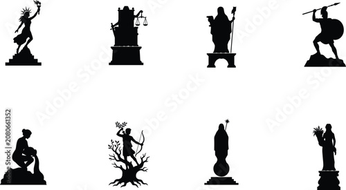 Foto Ancient Mythology Statue Silhouette Collection Featuring Classical Deities Heroe