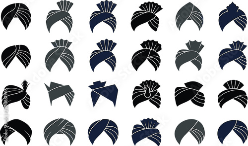 Schilderij op canvas Traditional Turban Collection Vector Set with Cultural Headwear Designs, Ethnic