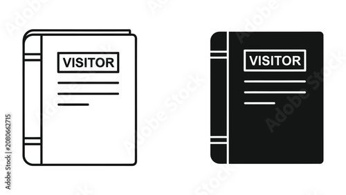 Visitor Logbook: Two stylized depictions of a visitor logbook, one in outline and one in solid black, ready to record guest information.