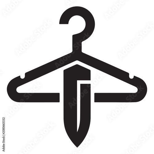 Fashion brand logo vector icon with clothes hanger and necktie silhouette