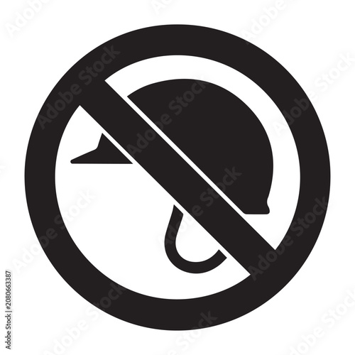 No helmet allowed vector sign with prohibition circle and safety hard hat silhouette