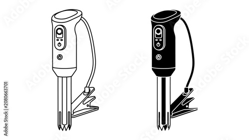 Cuadro en lienzo Immersion Circulator: Two views of an immersion circulator, one in black and white outline and the other in solid black, showcasing its design for precise temperature control in cooking