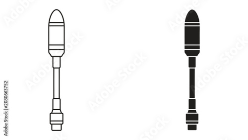 Schilderij op canvas Rocket Launcher Iconography: Two stylized icons of a rocket launcher, one outlined and the other in silhouette, representing military technology and weaponry
