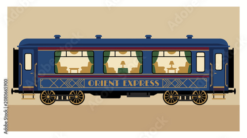 Tableau sur toile Orient Express Style Luxury Train Car Vector Illustration