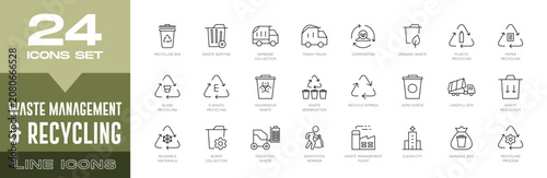 Tableau sur toile Waste Management & Recycling Line Icons Set